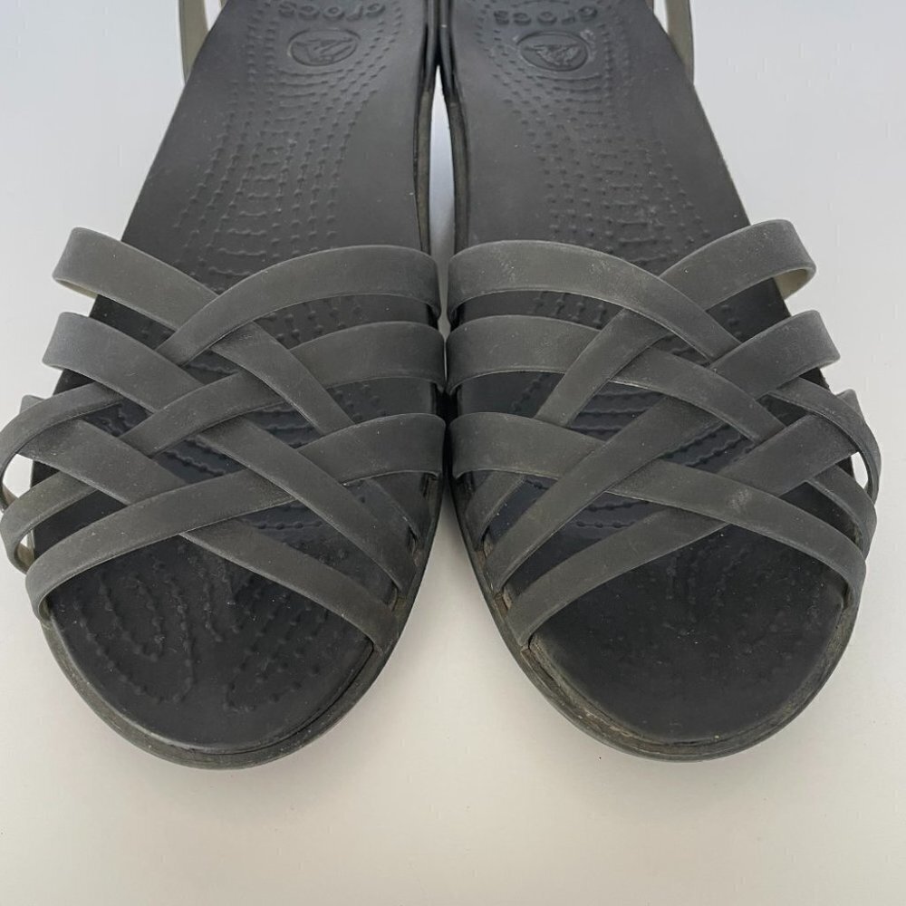 Crocs Huaranche Mini Wedge Sandals Strappy Slip-On Casual Black 8 - Picture 5 of 8